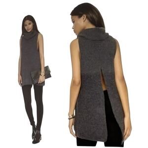Free People Medium Need It Now Sleeveless Sweater Vest Back Slit Lambswool Grey